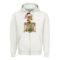 Oatmeal Heather Christmas Skeleton Zipper Hoodie - RanaPortraitStore