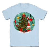 Dusty Blue christmas tree and gnome Classic Tee - BundleAndBundleShop