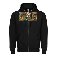 Black Cow With Aztec Leopard And Sunflower Zipper Hoodie - RanaPortraitStore