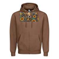 Chestnut Cow With Aztec Leopard And Sunflower Zipper Hoodie - RanaPortraitStore