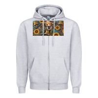 Heather Grey Cow With Aztec Leopard And Sunflower Zipper Hoodie - RanaPortraitStore