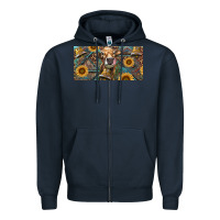 Navy Cow With Aztec Leopard And Sunflower Zipper Hoodie - RanaPortraitStore
