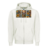 Oatmeal Heather Cow With Aztec Leopard And Sunflower Zipper Hoodie - RanaPortraitStore