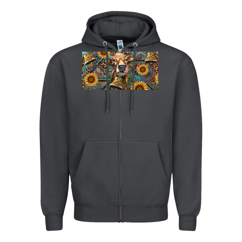 Cow With Aztec Leopard And Sunflower Zipper Hoodie by RanaPortraitStore | Teevron
