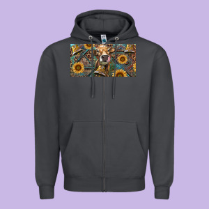 Cow With Aztec Leopard And Sunflower Zipper Hoodie Designed By Ranaportraitstore