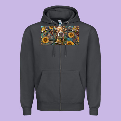 Zipper Hoodie Cow With Aztec Leopard And Sunflower