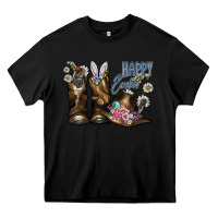 Black Happy Easter Heavy Core Tee - CowhideDigitalArt