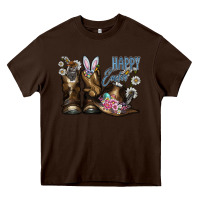 Chocolate Brown Happy Easter Heavy Core Tee - CowhideDigitalArt
