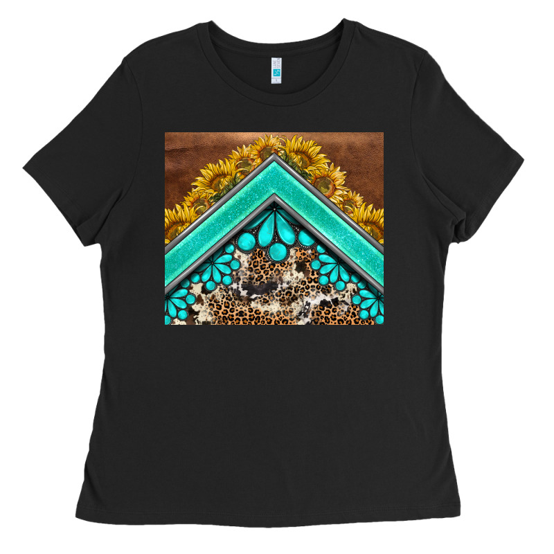 Western  Sunflower Turquise Gemstone  Tumbler Ladies Tee by BarkalooDesign | Teevron