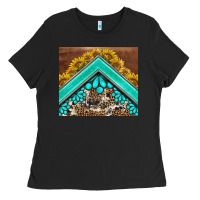 Black western  sunflower turquise gemstone  tumbler Ladies Tee - BarkalooDesign