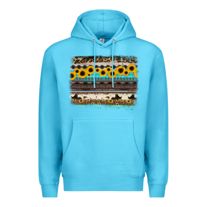 Sunflower Aztec Serape Cowhide Background Premium Hoodie by RanaPortraitStore | Teevron