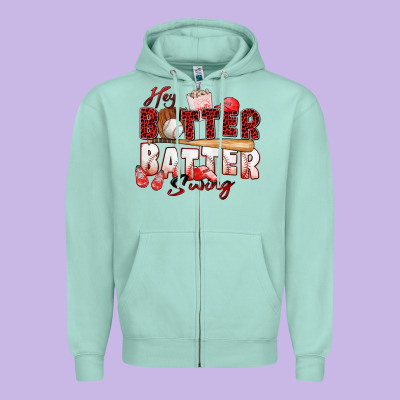 Hey Batter Batter Swing Baseball Zipper Hoodie Designed By Zillion Design Studio
