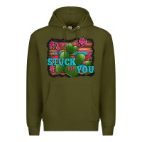Army Green stuck on you heart cactus serape leopard background Premium Hoodie - Jasminsmagicworld