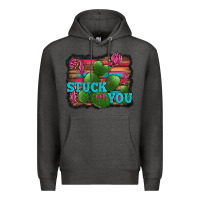 Charcoal Heather stuck on you heart cactus serape leopard background Premium Hoodie - Jasminsmagicworld