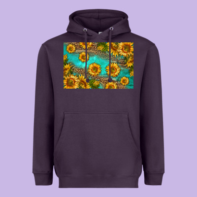 Western Sunflowers Skinny Metal Can Holder Heavyweight Hoodie Designed By Hra Design Shop