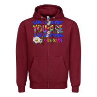 Burgundy you are enough with daisies Zipper Hoodie - texasbilliewilder