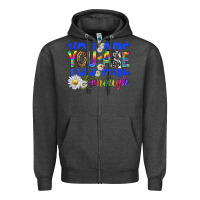 Charcoal Heather you are enough with daisies Zipper Hoodie - texasbilliewilder