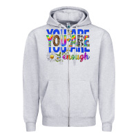 Heather Grey you are enough with daisies Zipper Hoodie - texasbilliewilder