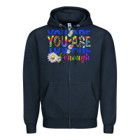 Navy you are enough with daisies Zipper Hoodie - texasbilliewilder