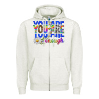 Oatmeal Heather you are enough with daisies Zipper Hoodie - texasbilliewilder