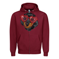 Burgundy Dachshund with love glasses Zipper Hoodie - RanaPortraitStore