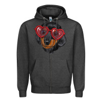 Charcoal Heather Dachshund with love glasses Zipper Hoodie - RanaPortraitStore