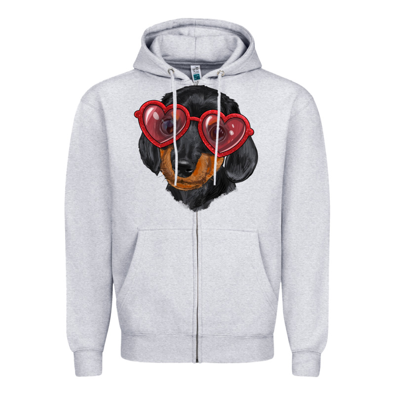 Dachshund With Love Glasses Zipper Hoodie by RanaPortraitStore | Teevron