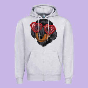 Dachshund With Love Glasses Zipper Hoodie Designed By Ranaportraitstore