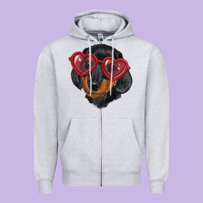 Zipper Hoodie Dachshund with love glasses