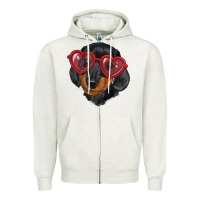 Oatmeal Heather Dachshund with love glasses Zipper Hoodie - RanaPortraitStore