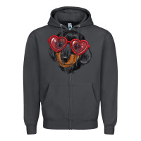 Smoke Dachshund with love glasses Zipper Hoodie - RanaPortraitStore