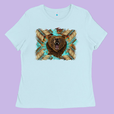 Bear Native American Background Ladies Tee Designed By Barkaloodesign