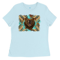 Baby Blue bear native American background Ladies Tee - BarkalooDesign