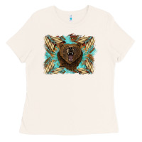 Bone bear native American background Ladies Tee - BarkalooDesign