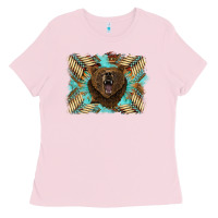 Bubblegum Pink bear native American background Ladies Tee - BarkalooDesign