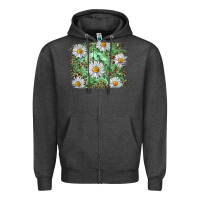 Charcoal Heather Daisy leopard Zipper Hoodie - RanaPortraitStore