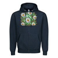 Navy Daisy leopard Zipper Hoodie - RanaPortraitStore