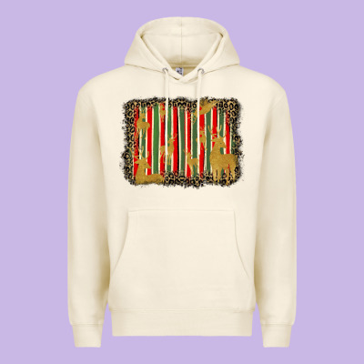 Christmas Reindeers Leopard Background Premium Hoodie Designed By Barkaloodesign