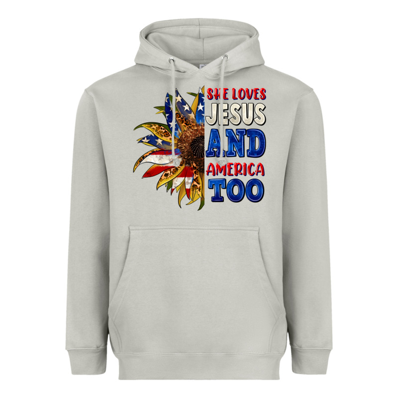 She Loves Jesus And America Too 4th Of July Heavyweight Hoodie by CowGirlArtShop | Teevron