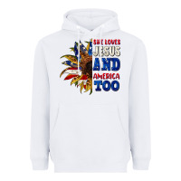 White She loves Jesus and America too 4th of july Heavyweight Hoodie - CowGirlArtShop
