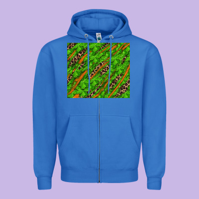 Zipper Hoodie Distressed Shamrock And Leopard