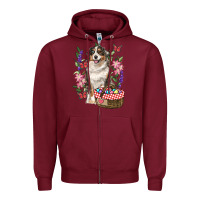 Burgundy Easter Aussie Australian Shepherd Zipper Hoodie - RanaPortraitStore