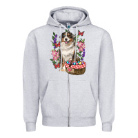 Heather Grey Easter Aussie Australian Shepherd Zipper Hoodie - RanaPortraitStore