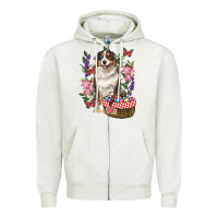 Oatmeal Heather Easter Aussie Australian Shepherd Zipper Hoodie - RanaPortraitStore