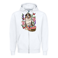 White Easter Aussie Australian Shepherd Zipper Hoodie - RanaPortraitStore
