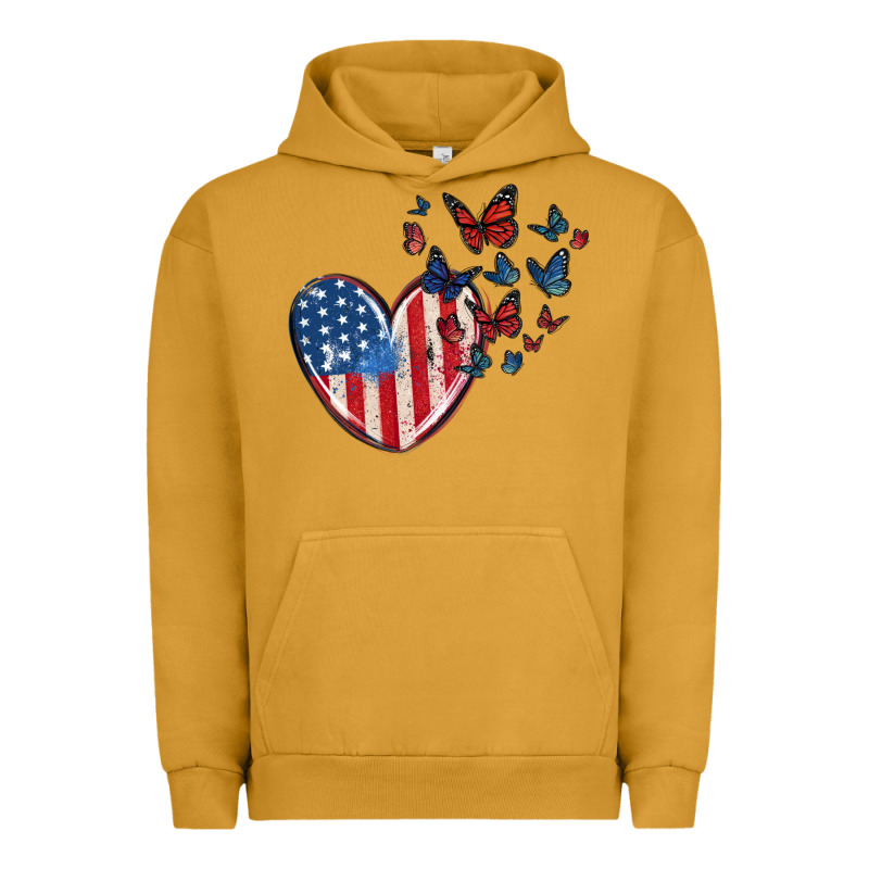 4th Of July American Flag Heart Butterfly Urban Hoodie by MaliasSmallBusiness | Teevron