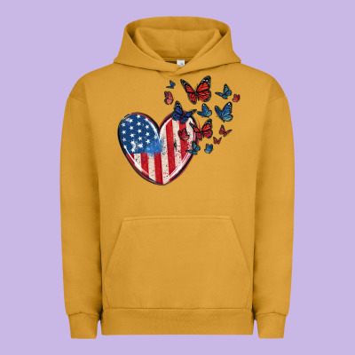 4th Of July American Flag Heart Butterfly Urban Hoodie Designed By Maliassmallbusiness
