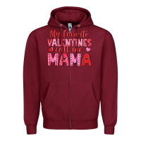 Burgundy my favorite valentines call me mama Zipper Hoodie - texasbilliewilder