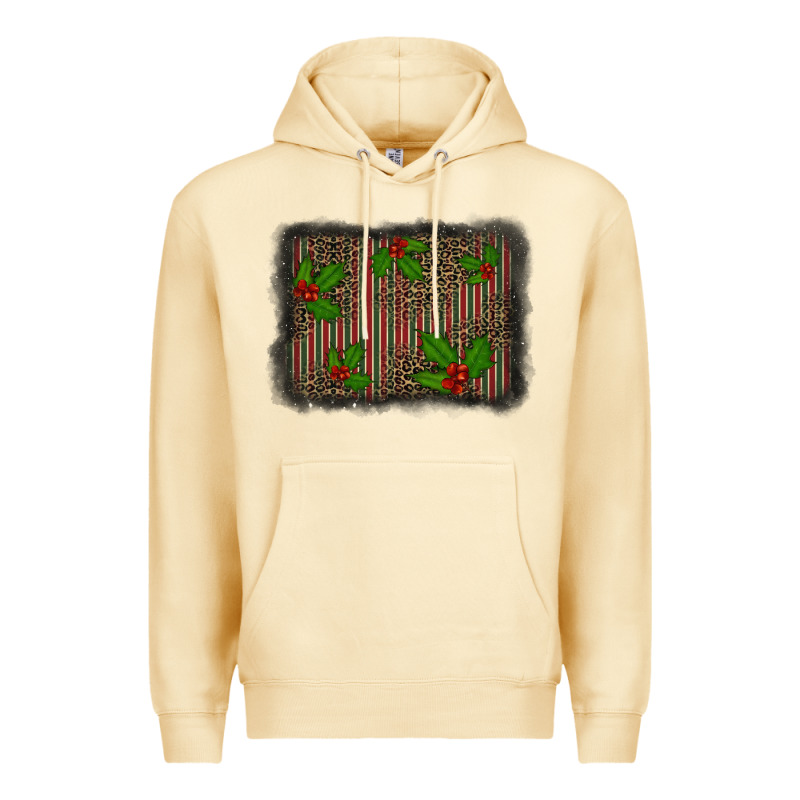 Christmas Plaid Leopard Mistletoe Background Premium Hoodie by BarkalooDesign | Teevron