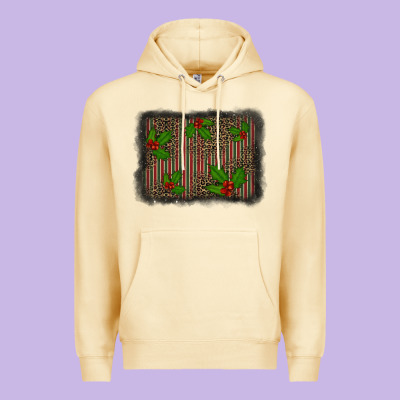 Christmas Plaid Leopard Mistletoe Background Premium Hoodie Designed By Barkaloodesign